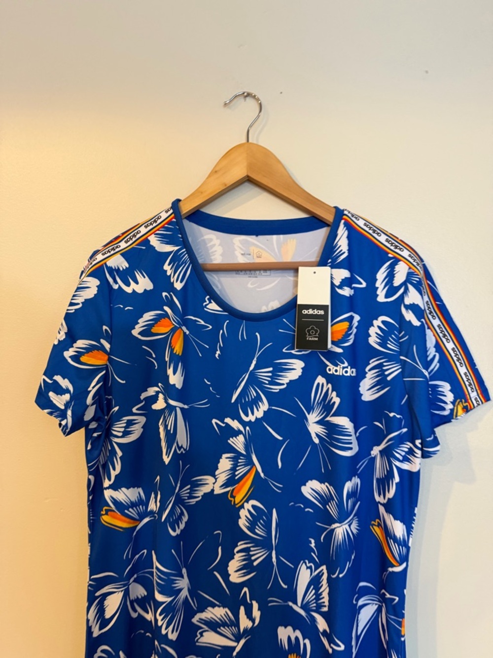 NWT Farm Rio x Adidas Blue Butterfly Retro Ringer Mini T-Shirt Dress XL - Picture 5 of 15
